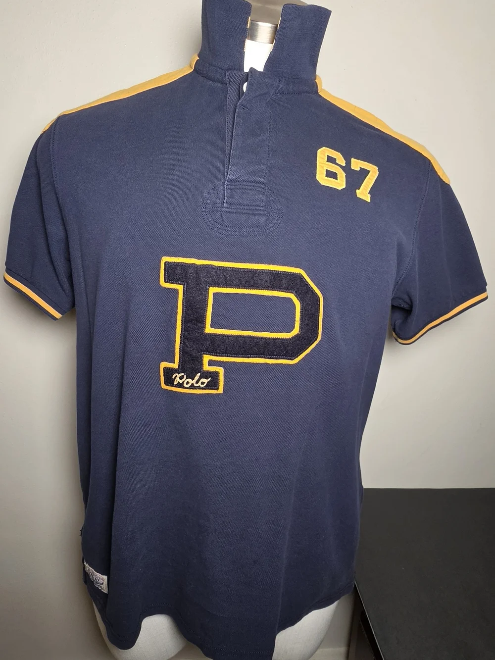 Polo by Ralph Lauren Navy Polo with Yellow Appliqué 'P' and 67